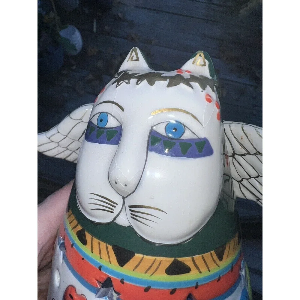 Laurel Burch Votive stand Angel Cat Tealight Bella Casa Ganz Wings Holly Berries